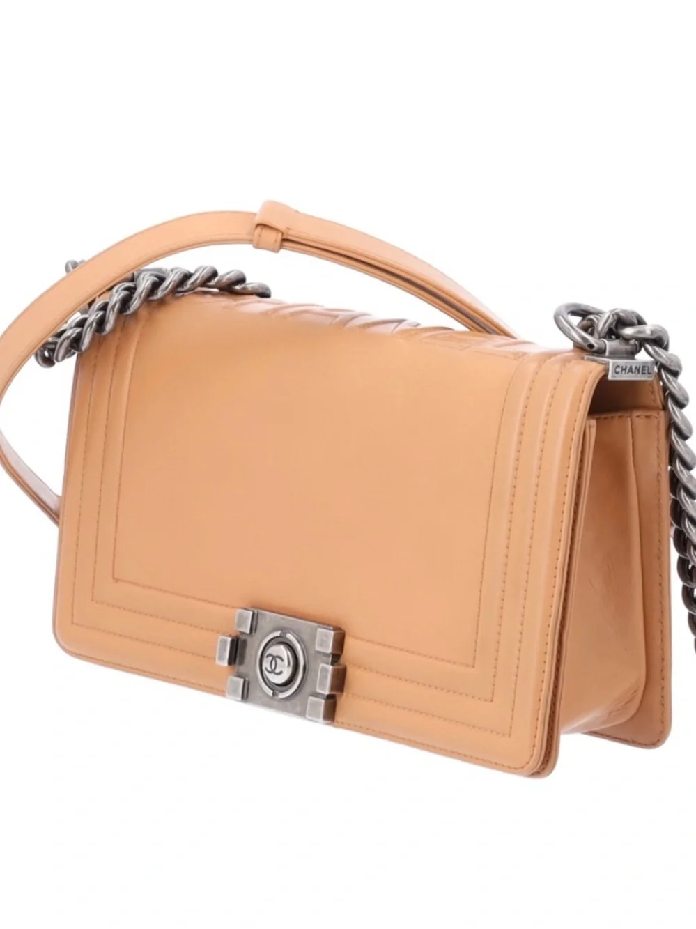 CHANEL BOY 25 MEDIUM GOLD BROWN RUTHENIUM HARDWARE